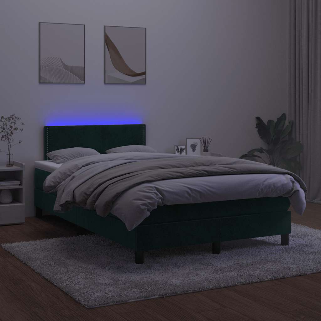 Letto a Molle con Materasso e LED Verde Scuro 120x190cm Velluto