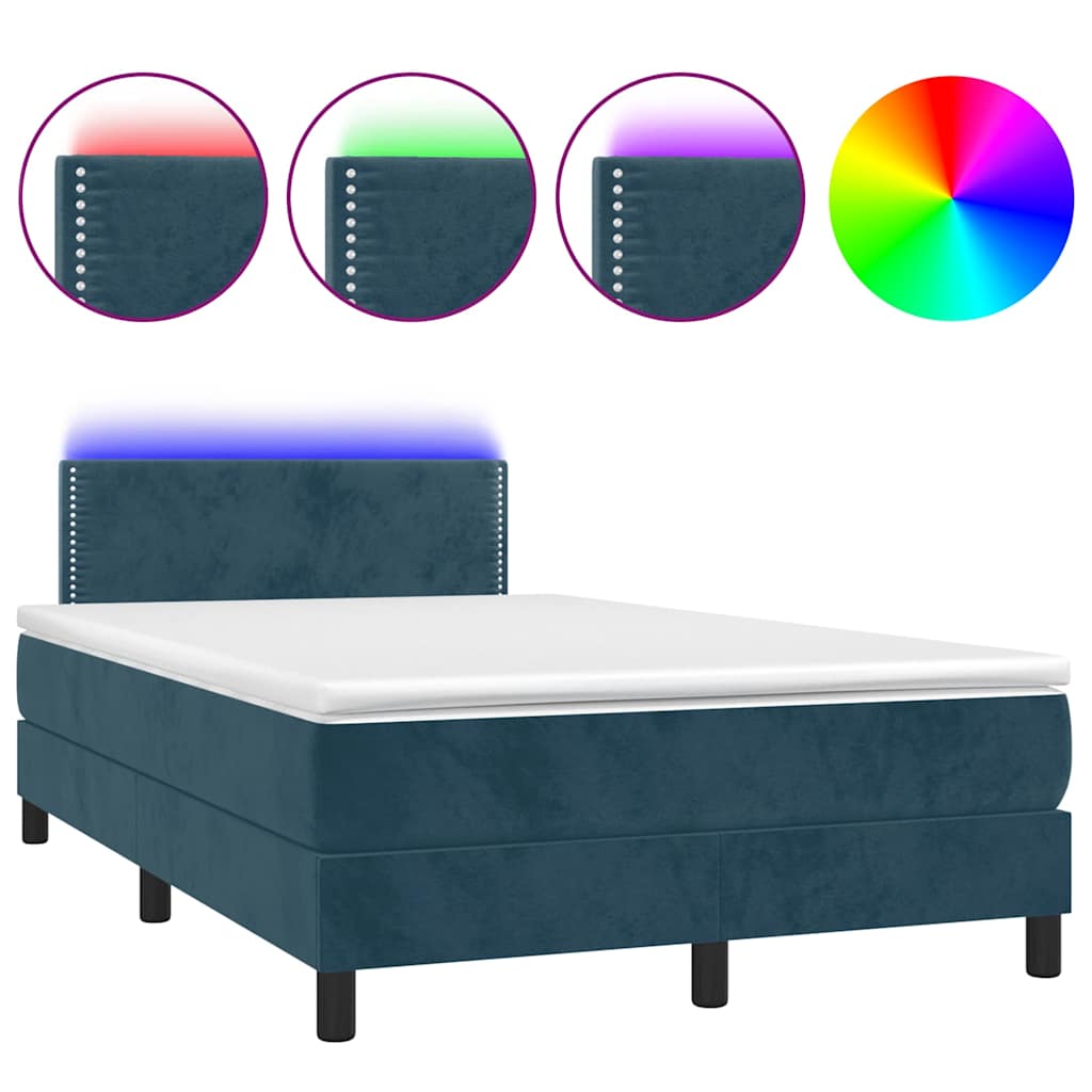 Letto a Molle con Materasso e LED Blu Scuro 120x190 cm in Velluto | homemem39