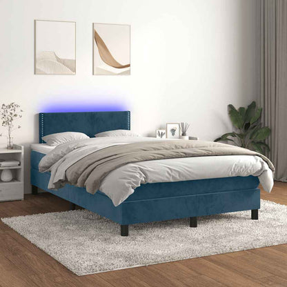 Letto a Molle con Materasso e LED Blu Scuro 120x190 cm in Velluto