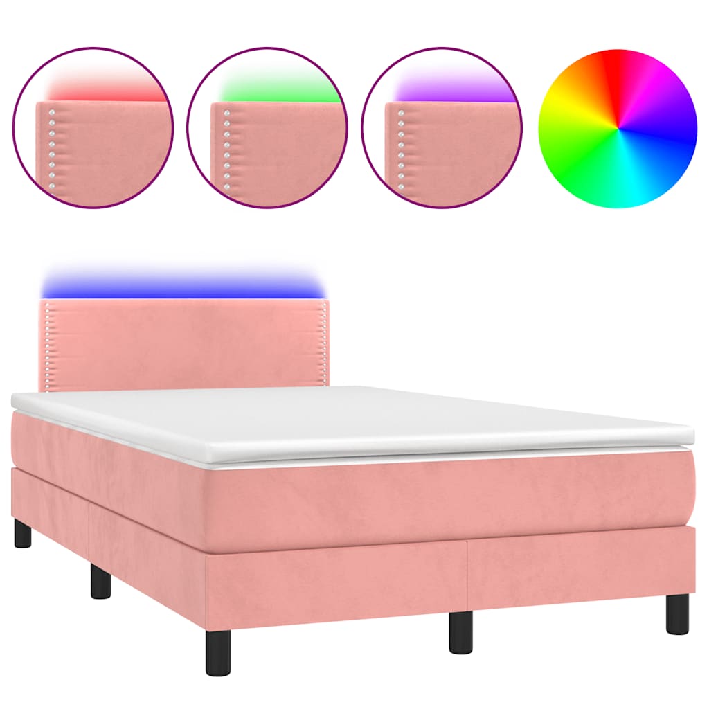 Letto a Molle con Materasso e LED Rosa 120x190 cm in Velluto | homemem39