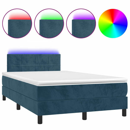 Letto a Molle con Materasso e LED Blu Scuro 120x190 cm in Velluto
