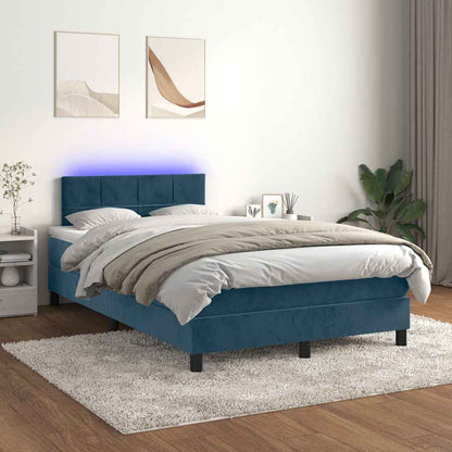 Letto a Molle con Materasso e LED Blu Scuro 120x190 cm in Velluto