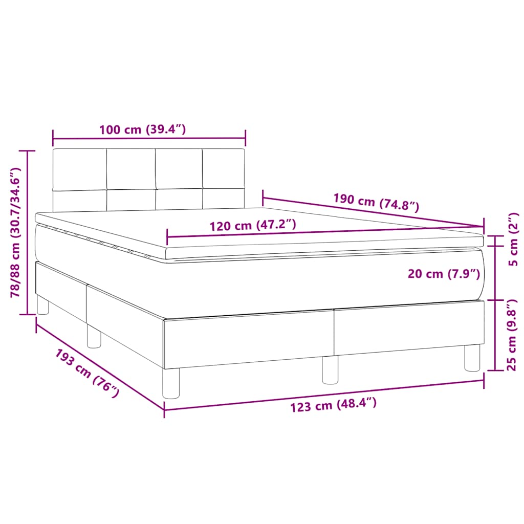 Letto a Molle con Materasso e LED Blu Scuro 120x190 cm in Velluto