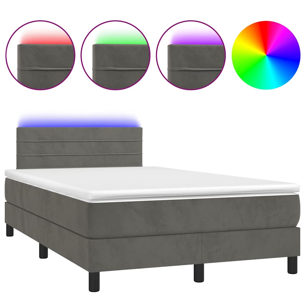 Letto a Molle Materasso e LED Grigio Scuro 120x190cm in Velluto - homemem39