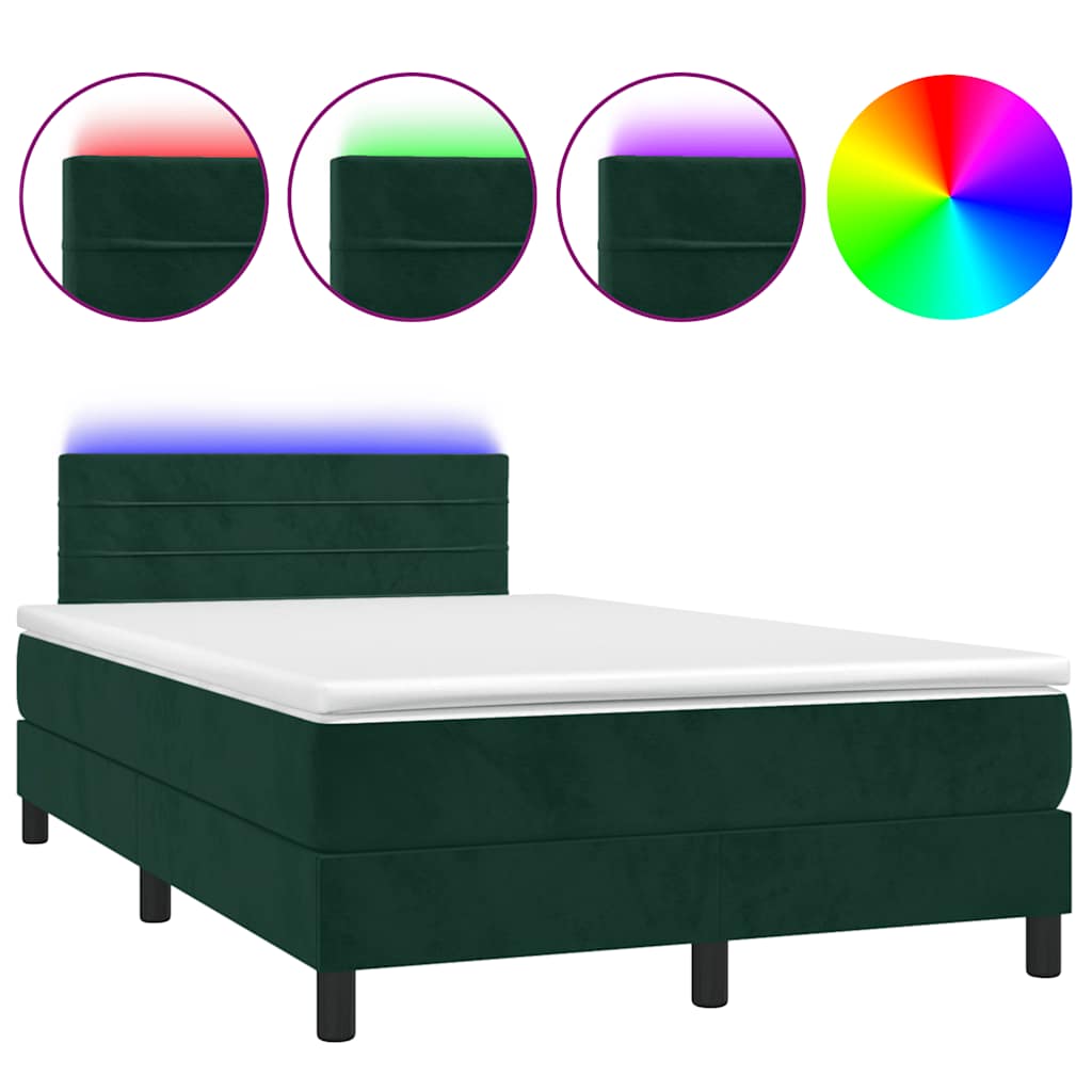 Letto a Molle con Materasso e LED Verde Scuro 120x190cm Velluto