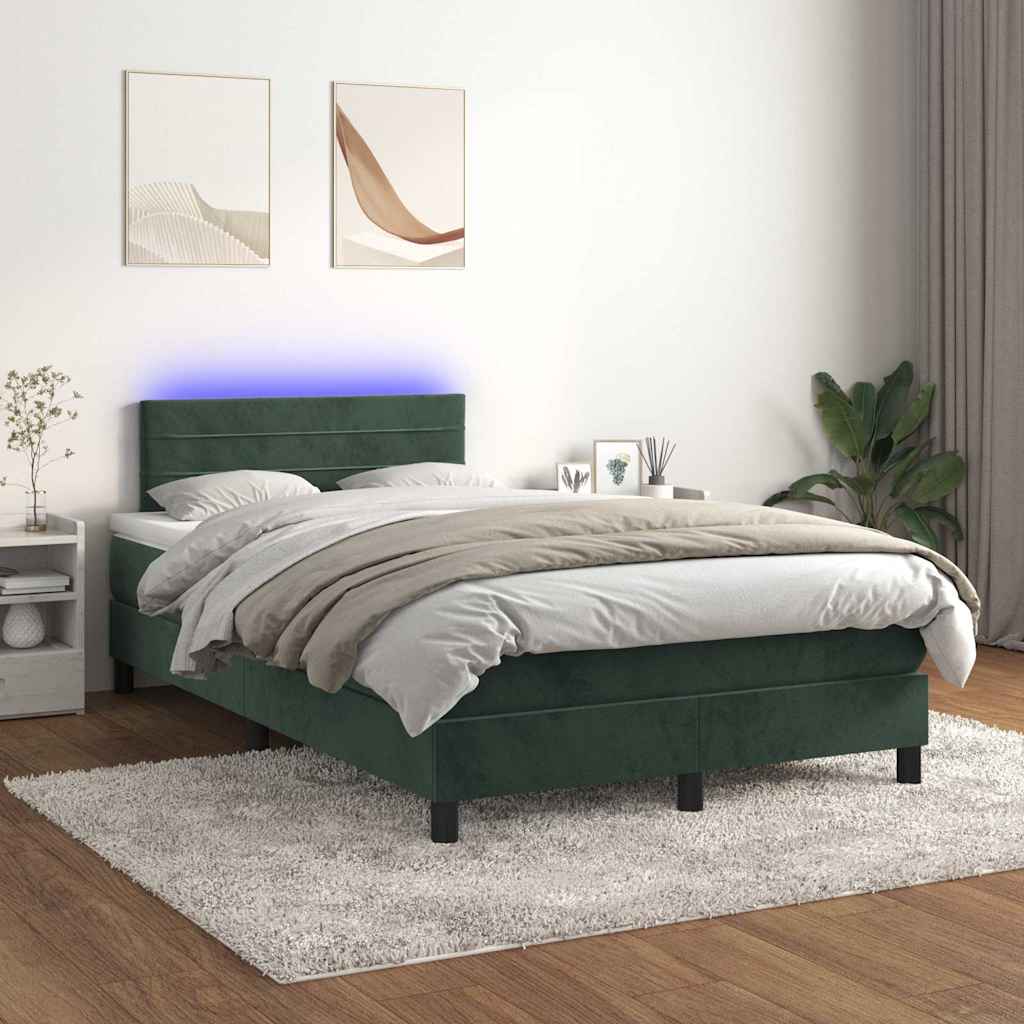 Letto a Molle con Materasso e LED Verde Scuro 120x190cm Velluto