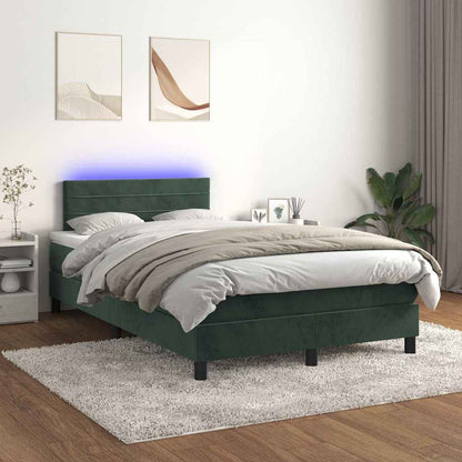 Letto a Molle con Materasso e LED Verde Scuro 120x190cm Velluto