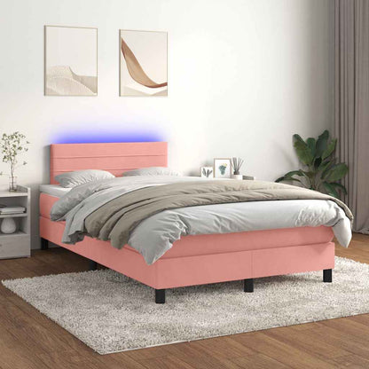 Letto a Molle con Materasso e LED Rosa 120x190 cm in Velluto | homemem39