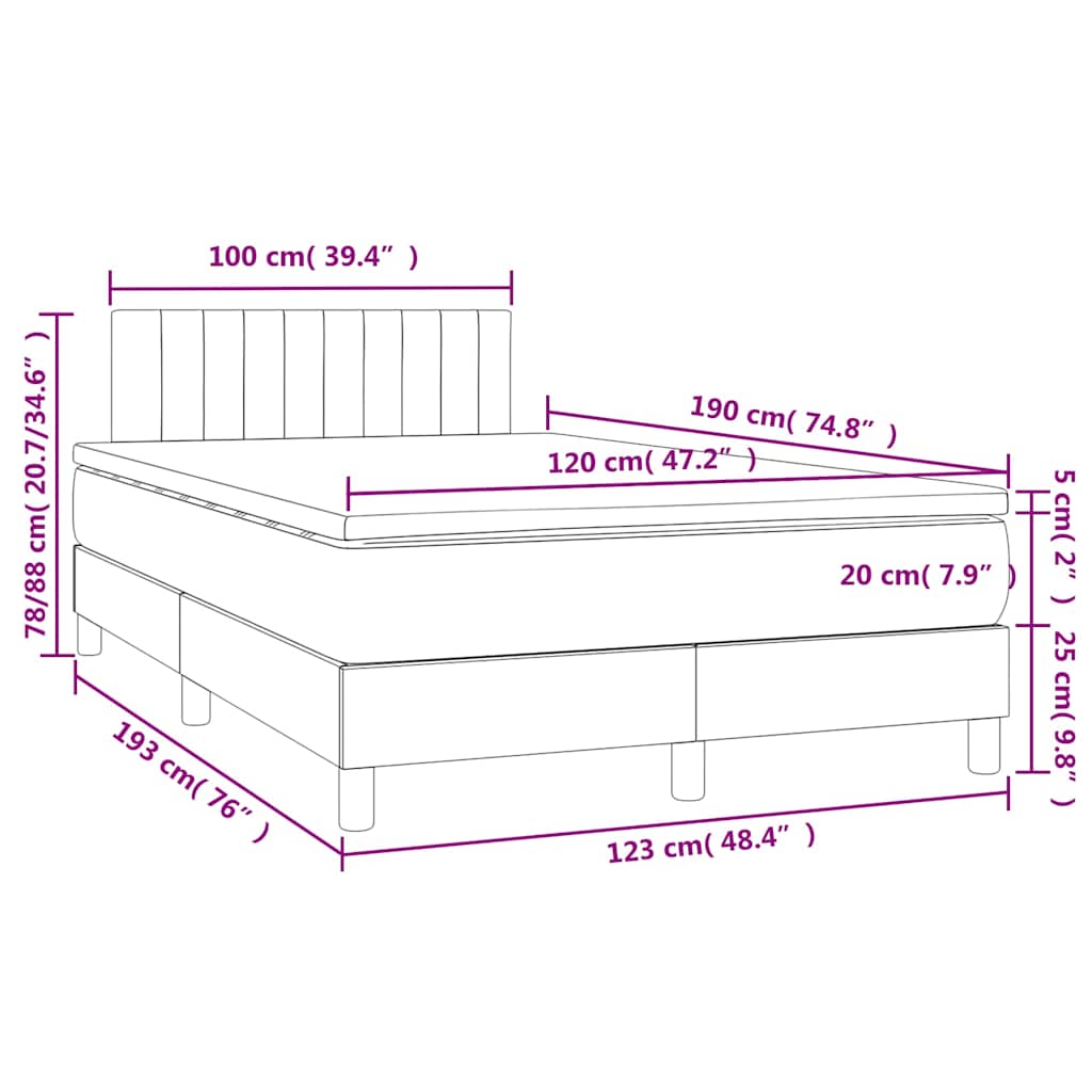 Letto a Molle con Materasso e LED Grigio Chiaro 120x190 cm Velluto