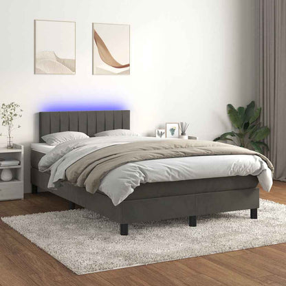 Letto a Molle con Materasso e LED Grigio Scuro 120x190cm in Velluto - homemem39