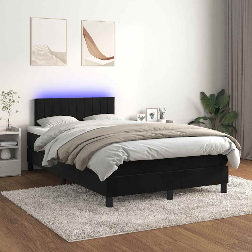 Letto a Molle con Materasso e LED Nero 120x190 cm in Velluto - homemem39