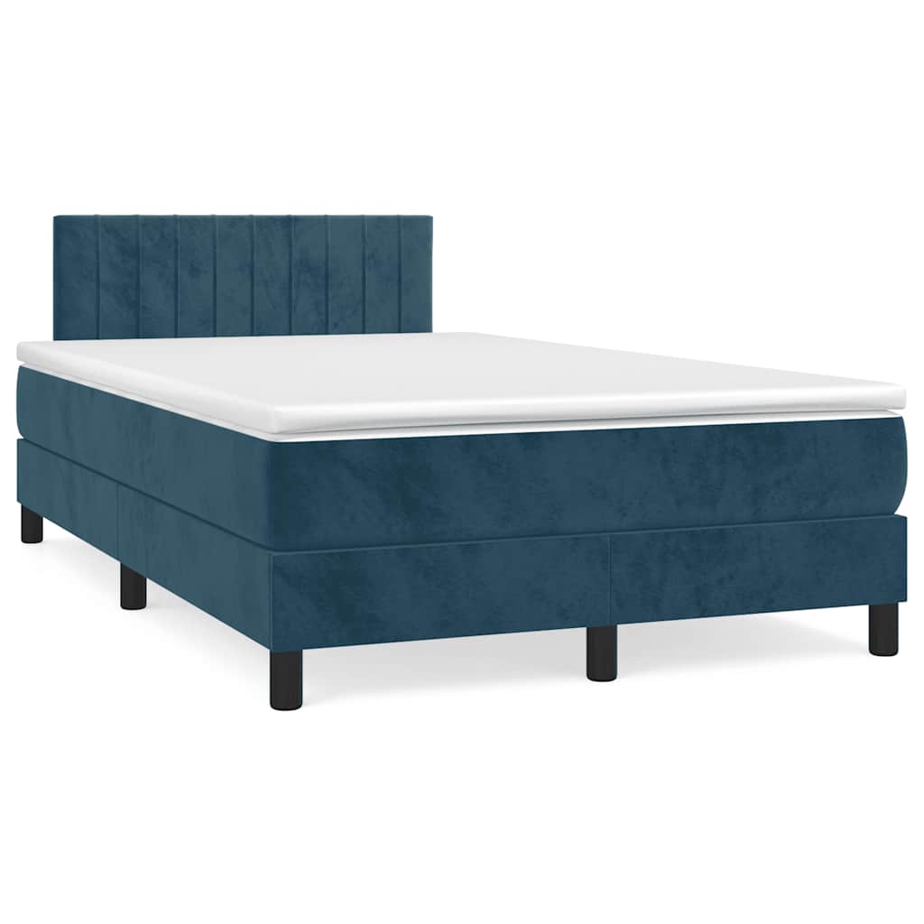 Letto a Molle con Materasso e LED Blu Scuro 120x190 cm Velluto