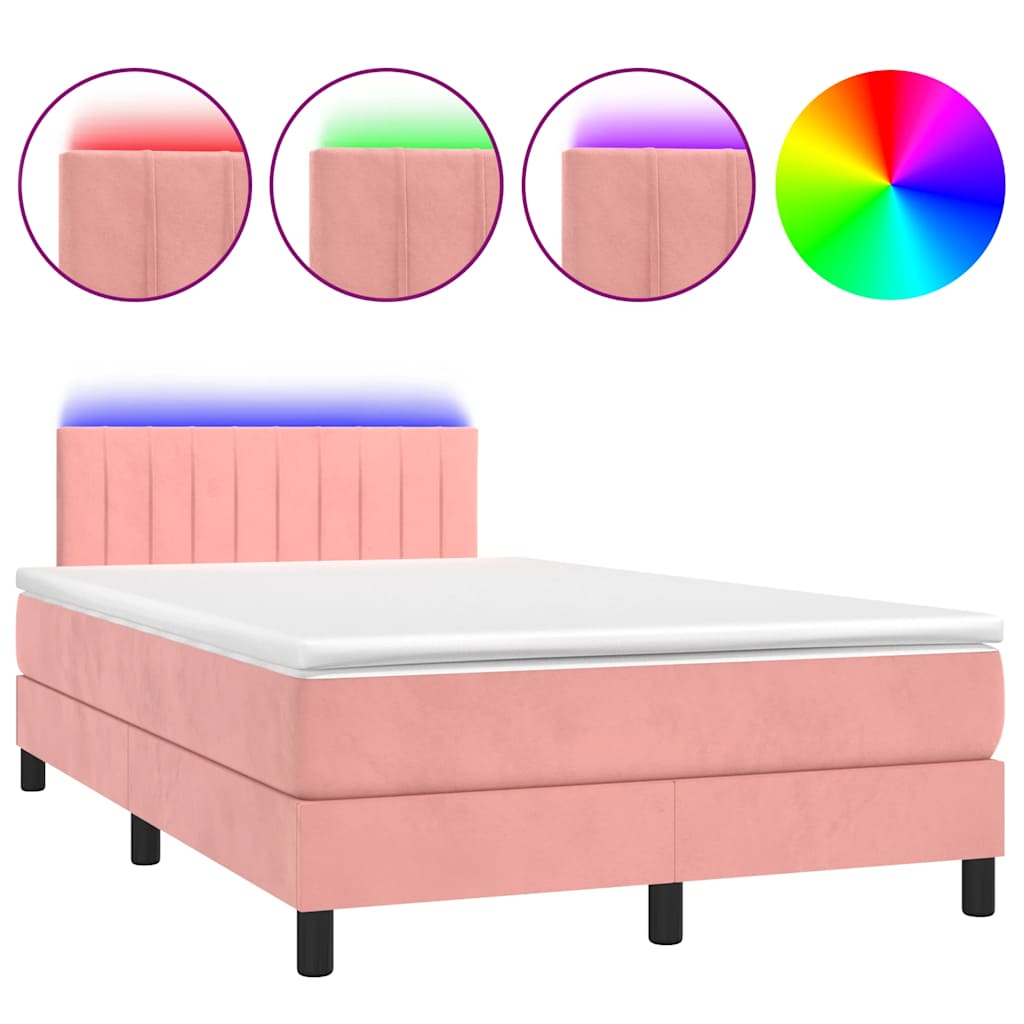 Letto a Molle con Materasso e LED Rosa 120x190 cm in Velluto | homemem39