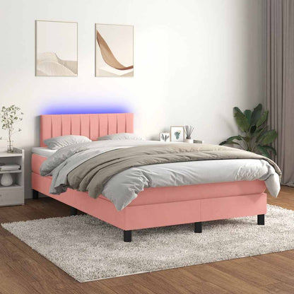 Letto a Molle con Materasso e LED Rosa 120x190 cm in Velluto | homemem39