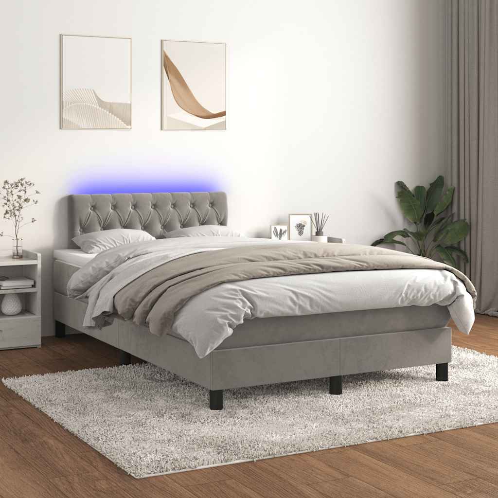 Letto a Molle con Materasso e LED Grigio Chiaro 120x190 cm Velluto - homemem39