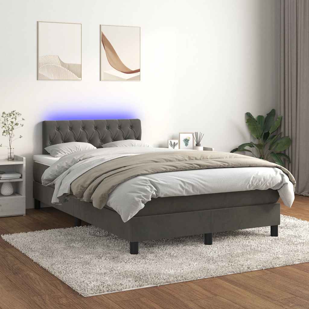 Letto a Molle con Materasso e LED Grigio Scuro 120x190cm in Velluto - homemem39