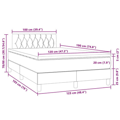 Letto a Molle con Materasso e LED Grigio Scuro 120x190cm in Velluto