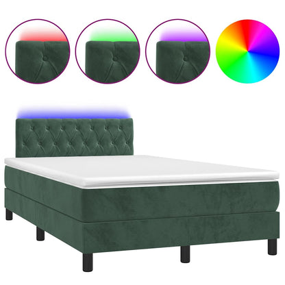 Letto a Molle con Materasso e LED Verde Scuro 120x190cm Velluto - homemem39