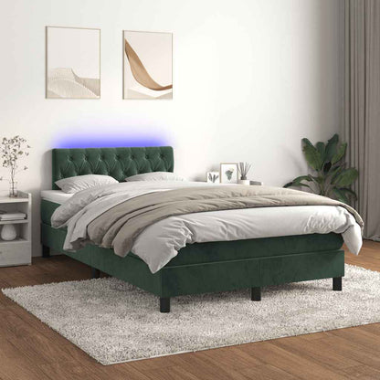 Letto a Molle con Materasso e LED Verde Scuro 120x190cm Velluto - homemem39