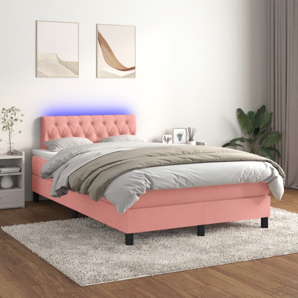 Letto a Molle con Materasso e LED Rosa 120x190 cm in Velluto | homemem39