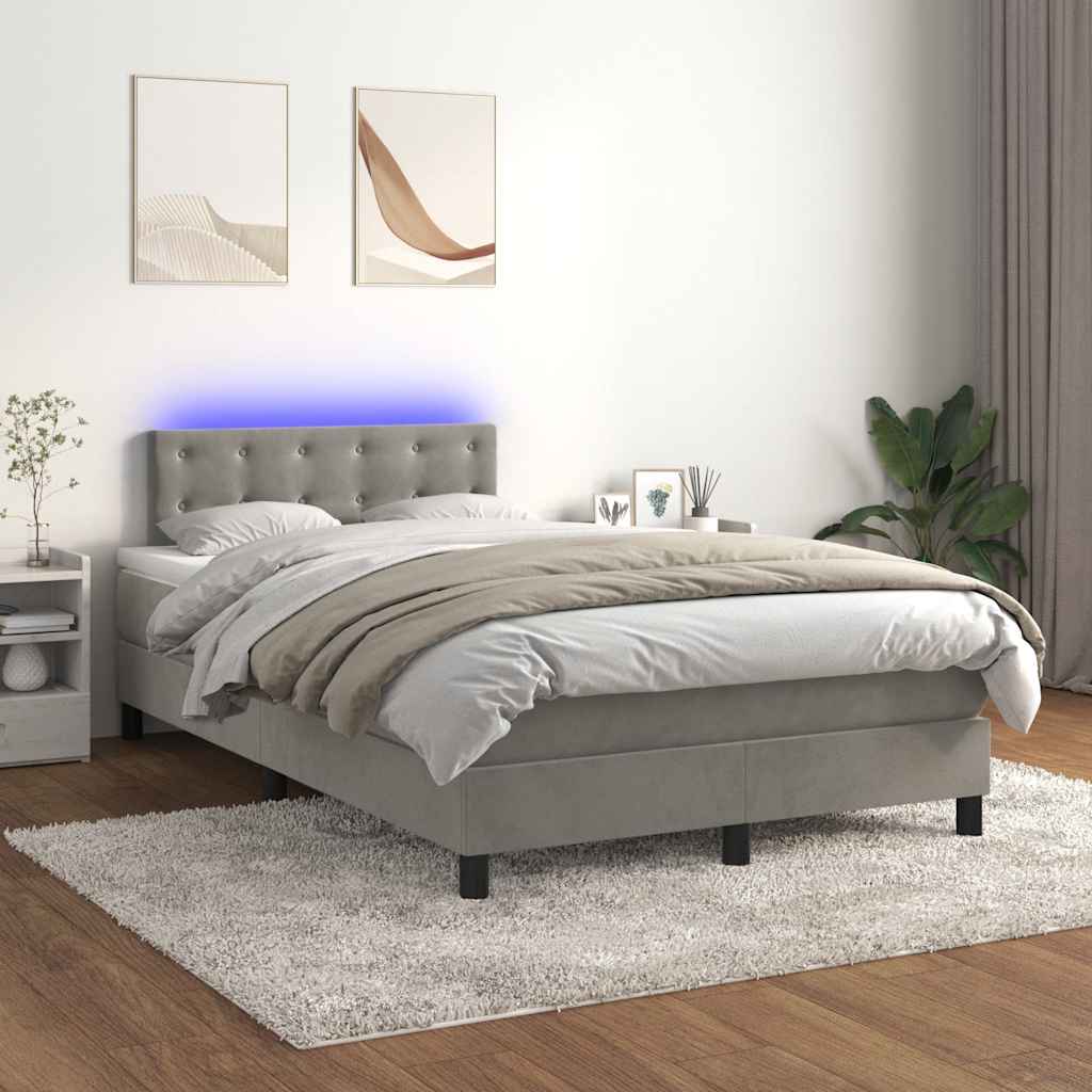 Letto a Molle con Materasso e LED Grigio Chiaro 120x190 cm Velluto - homemem39