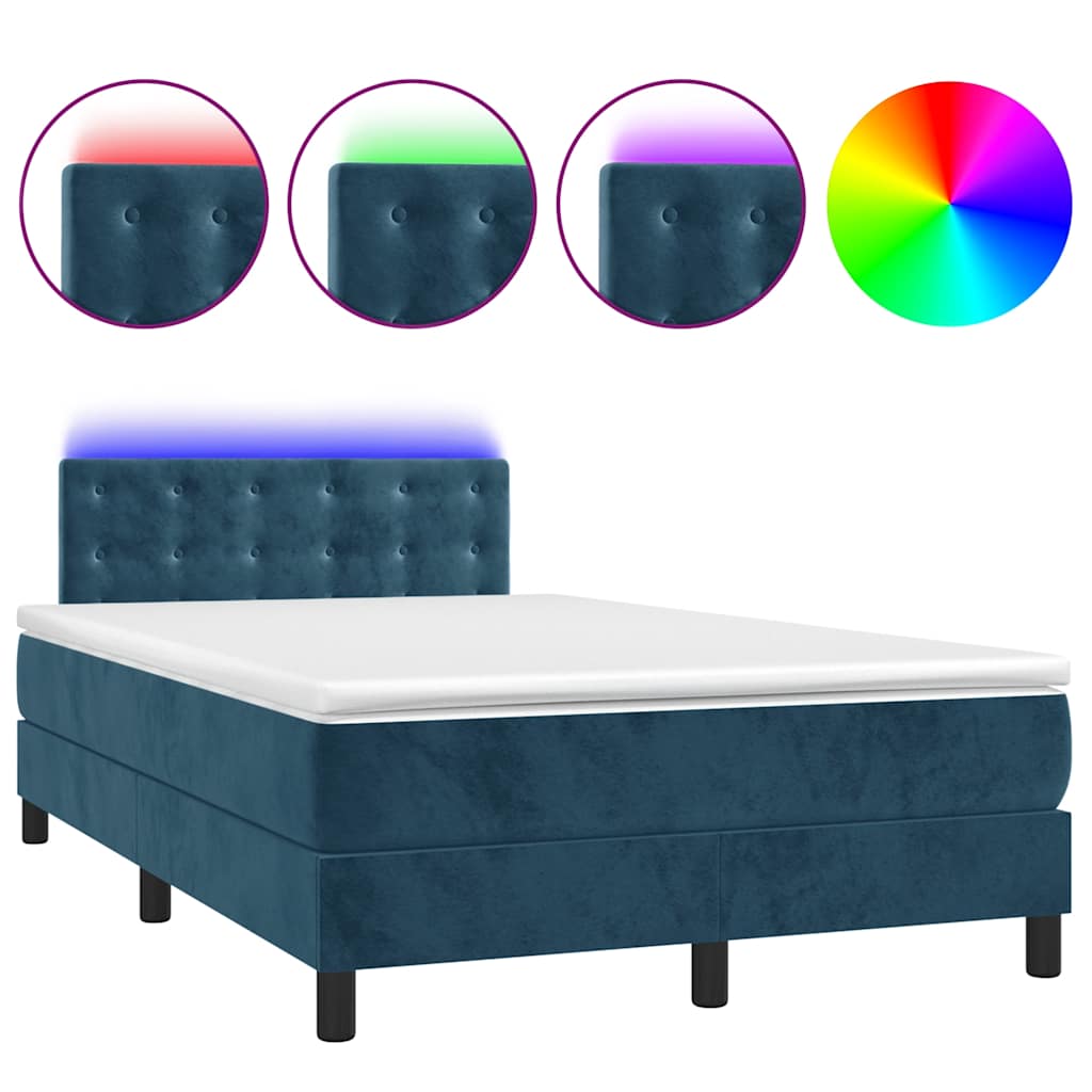 Letto a Molle con Materasso e LED Blu Scuro 120x190 cm Velluto