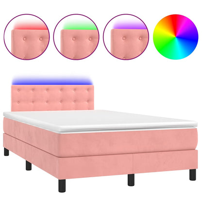 Letto a Molle con Materasso e LED Rosa 120x190 cm in Velluto | homemem39