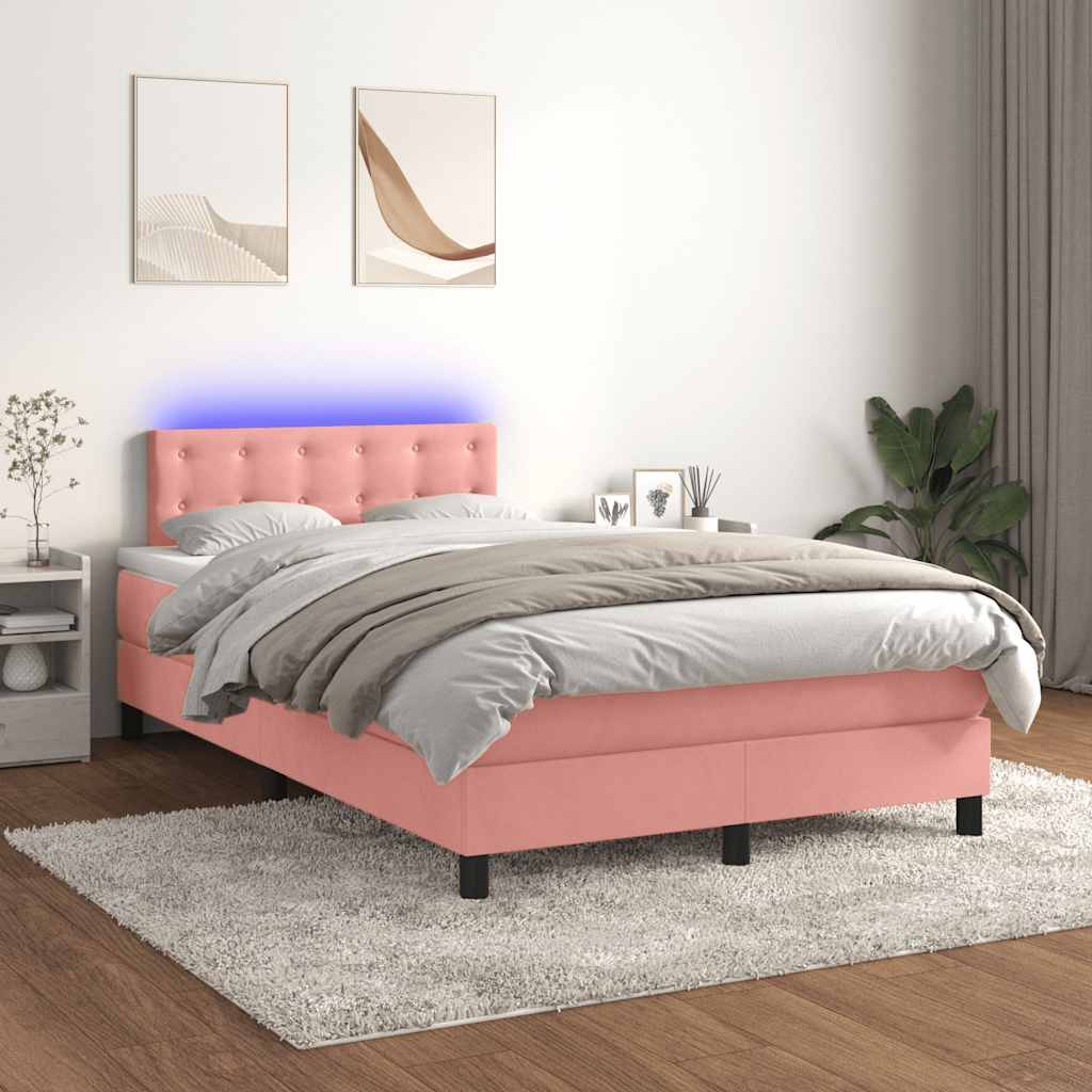Letto a Molle con Materasso e LED Rosa 120x190 cm in Velluto | homemem39