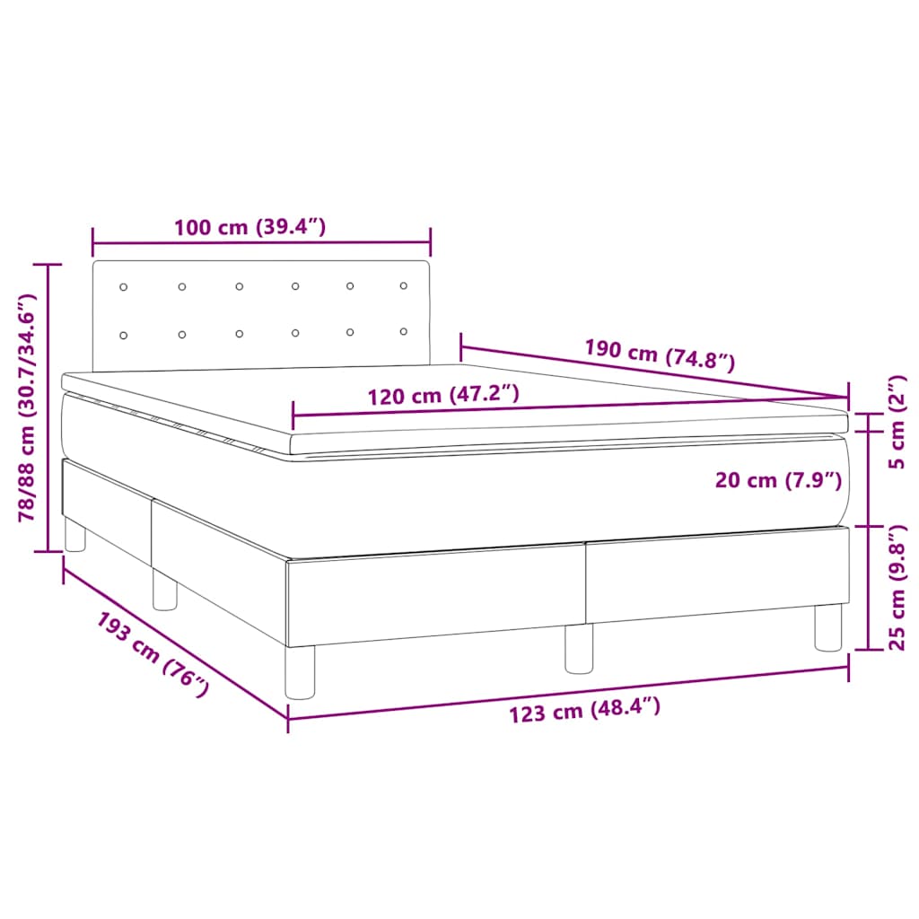 Letto a Molle con Materasso e LED Rosa 120x190 cm in Velluto | homemem39