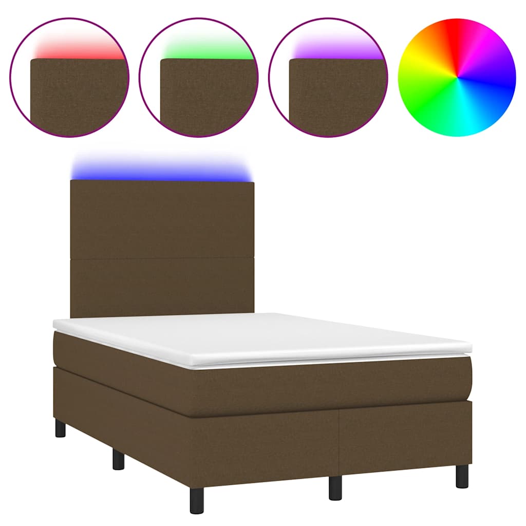 Letto a Molle Materasso e LED MarroneScuro 120x190cm in Tessuto | homemem39