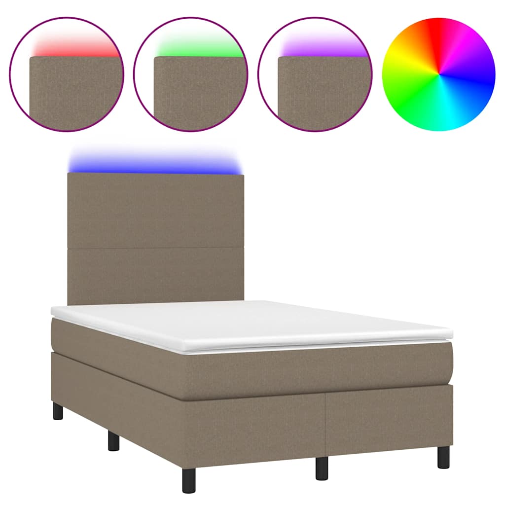 Letto a Molle con Materasso e LED Tortora 120x190 cm in Tessuto | homemem39