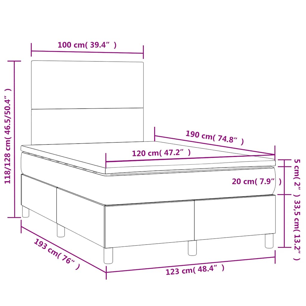 Letto a Molle con Materasso e LED Tortora 120x190 cm in Tessuto | homemem39