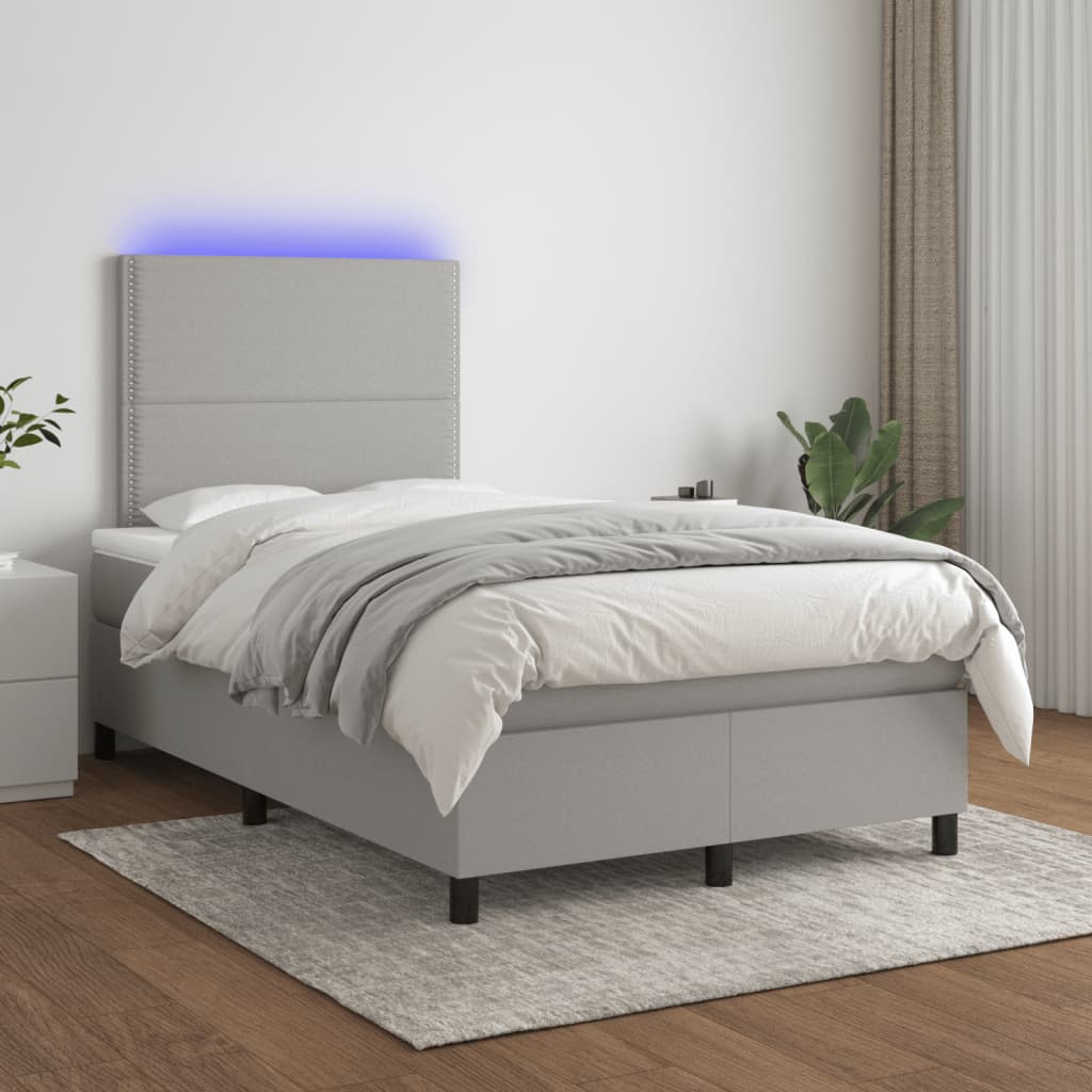 Letto a Molle Materasso e LED Grigio Chiaro 120x190 cm Tessuto - homemem39