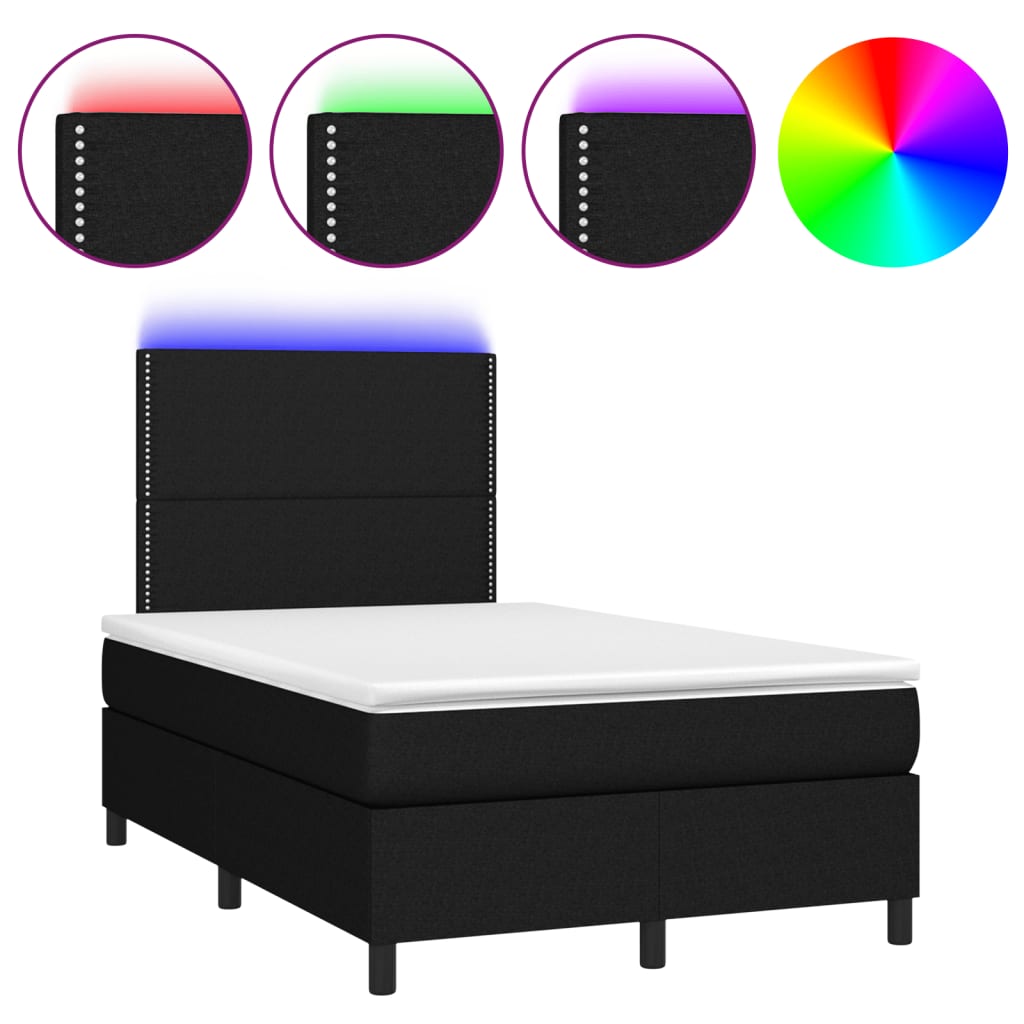 Letto a Molle con Materasso e LED Nero 120x190 cm in Tessuto