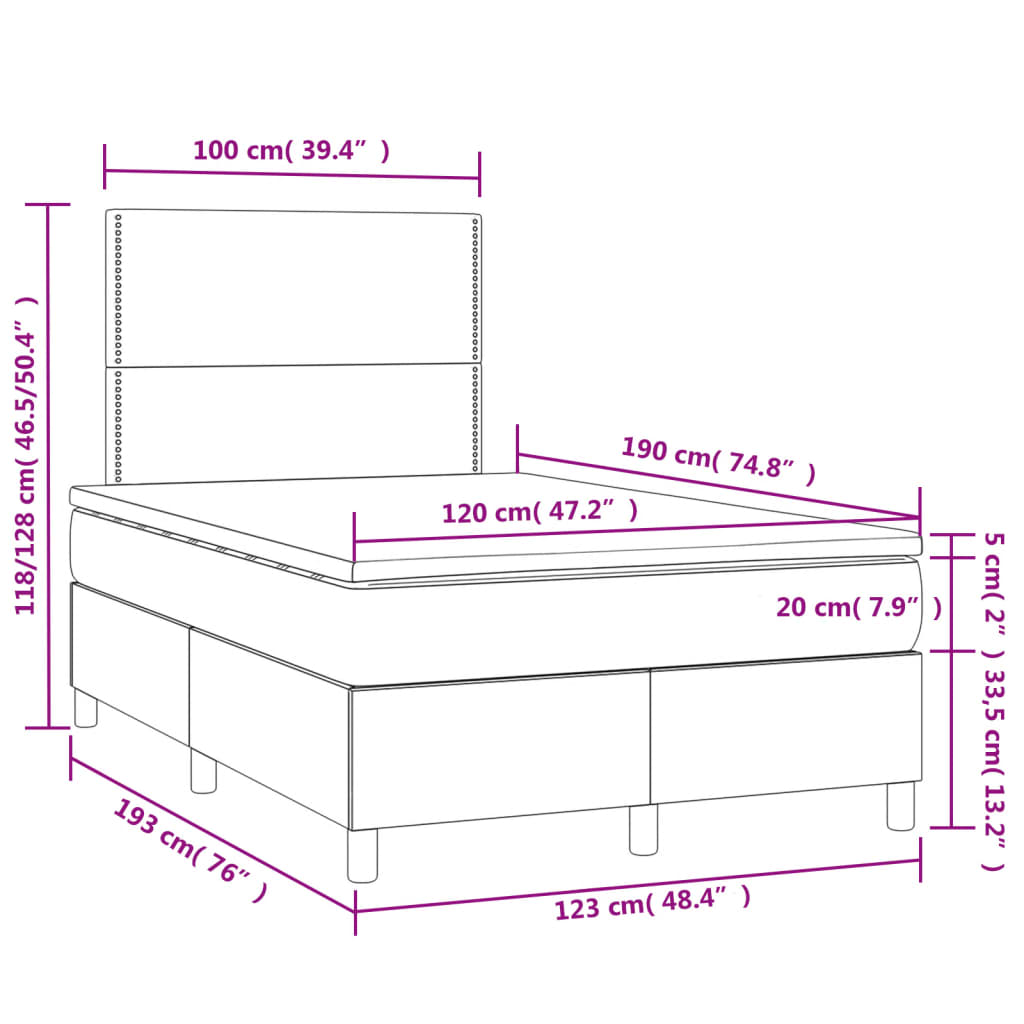 Letto a Molle con Materasso e LED Nero 120x190 cm in Tessuto