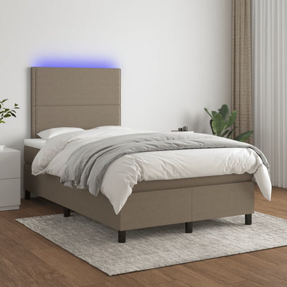 Letto a Molle con Materasso e LED Tortora 120x190 cm in Tessuto | homemem39