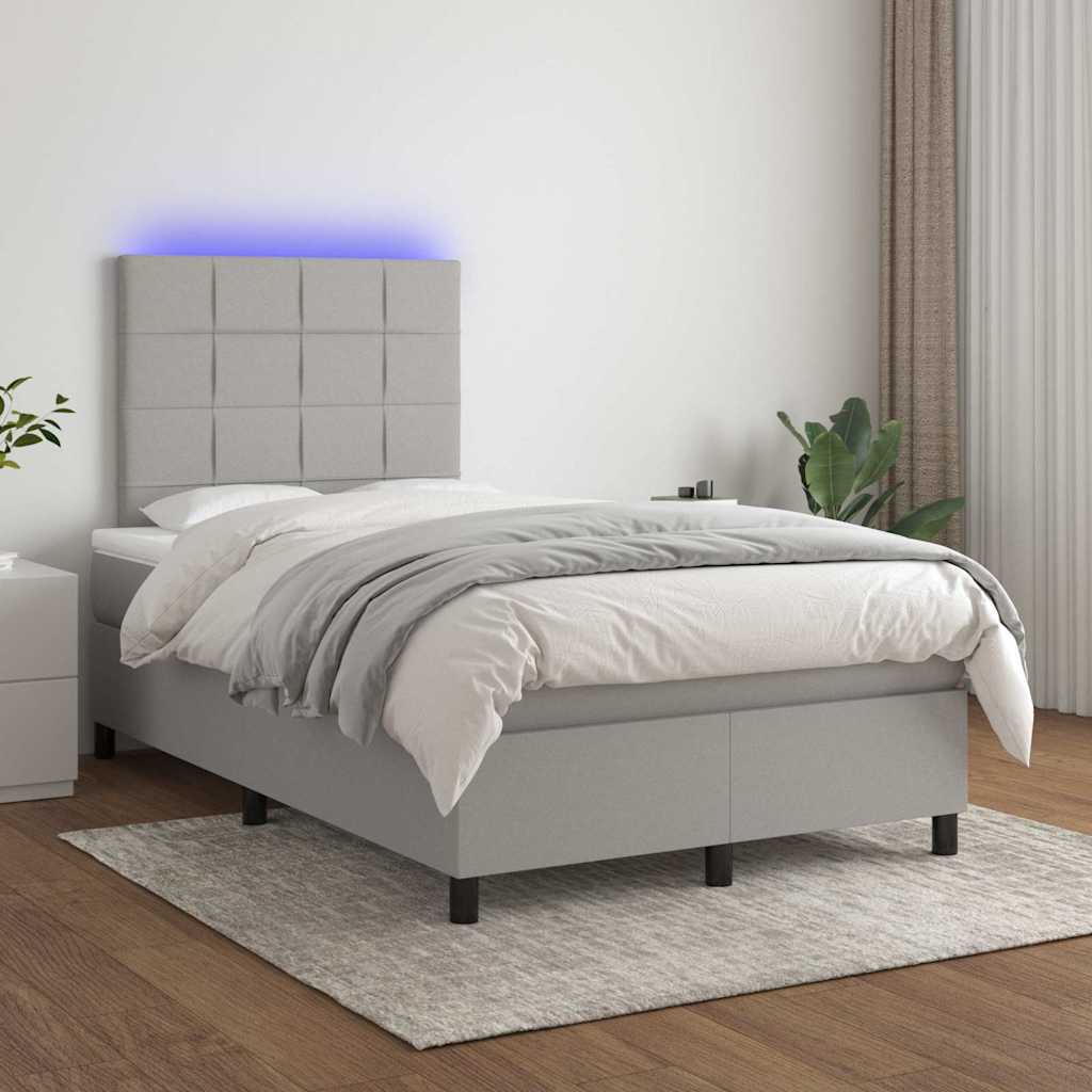 Letto a Molle Materasso e LED Grigio Chiaro 120x190 cm Tessuto - homemem39