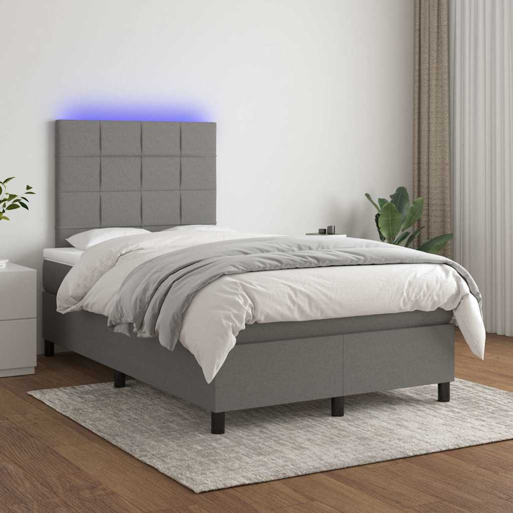 Letto a Molle Materasso e LED Grigio Scuro 120x190cm in Tessuto - homemem39