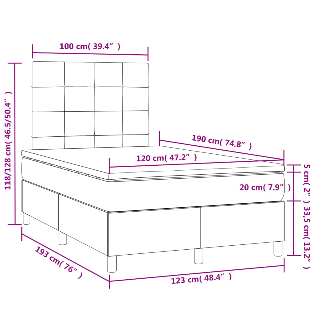Letto a Molle con Materasso e LED Nero 120x190 cm in Tessuto