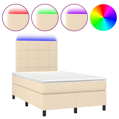 Letto a Molle con Materasso e LED Crema 120x190 cm in Tessuto | homemem39