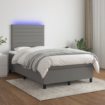 Letto a Molle Materasso e LED Grigio Scuro 120x190cm in Tessuto - homemem39