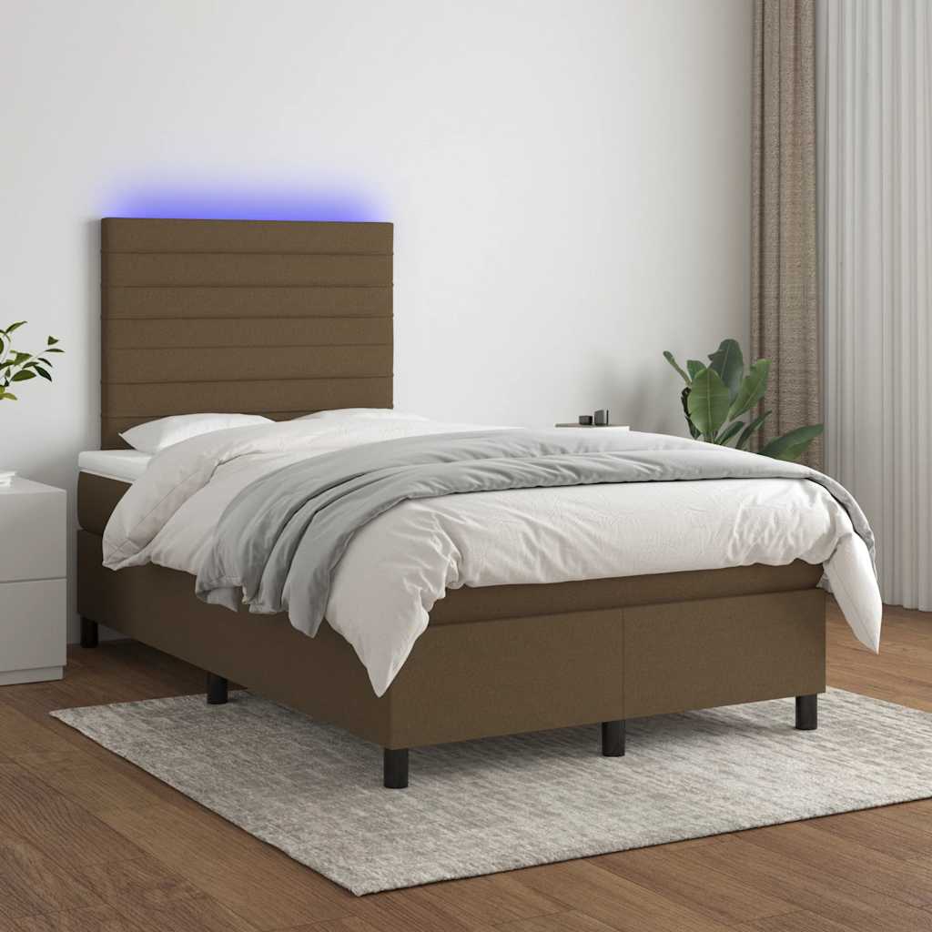 Letto a Molle Materasso e LED MarroneScuro 120x190cm in Tessuto | homemem39