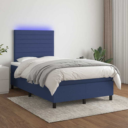 Letto a Molle con Materasso e LED Blu 120x190 cm in Tessuto | homemem39