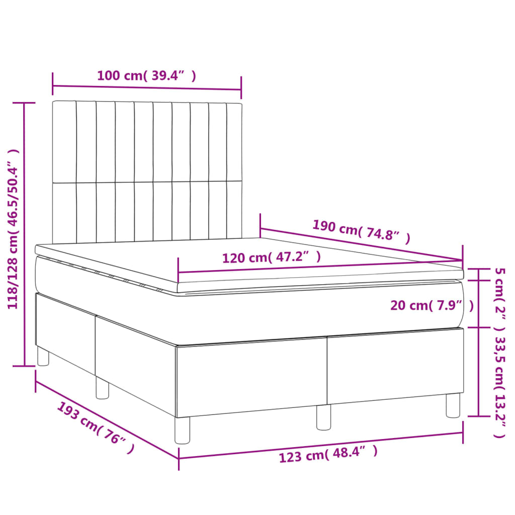 Letto a Molle Materasso e LED MarroneScuro 120x190cm in Tessuto | homemem39