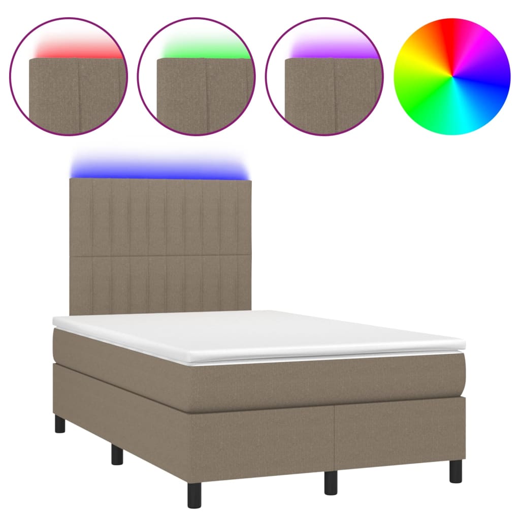 Letto a Molle con Materasso e LED Tortora 120x190 cm in Tessuto | homemem39