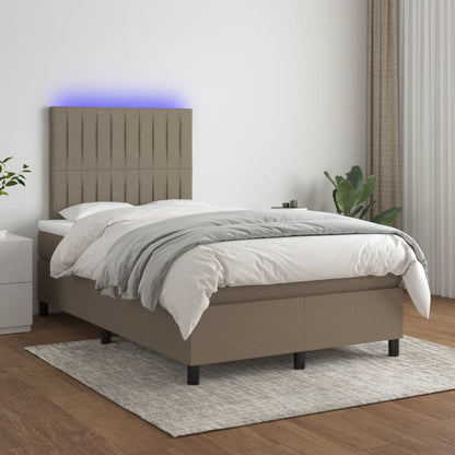 Letto a Molle con Materasso e LED Tortora 120x190 cm in Tessuto | homemem39