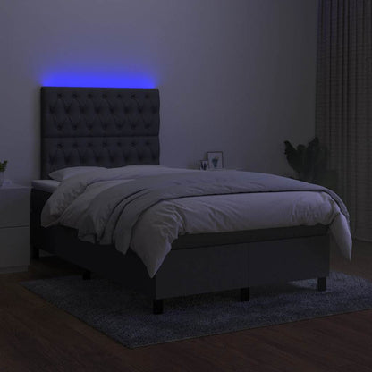 Letto a Molle Materasso e LED Grigio Scuro 120x190cm in Tessuto