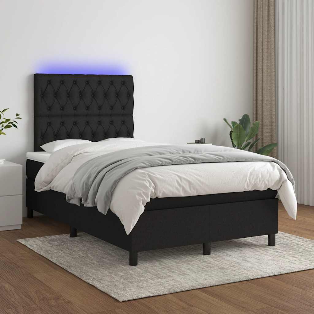 Letto a Molle con Materasso e LED Nero 120x190 cm in Tessuto | homemem39