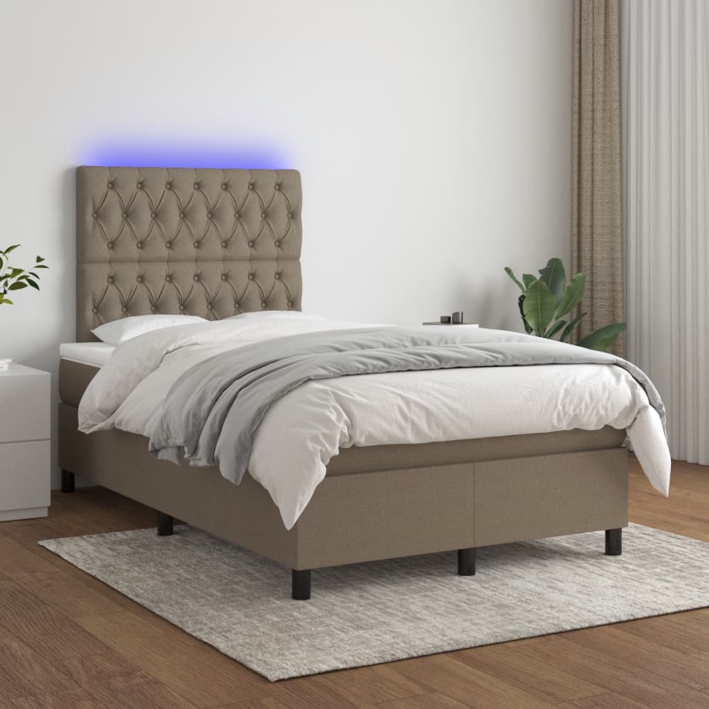 Letto a Molle con Materasso e LED Tortora 120x190 cm in Tessuto | homemem39
