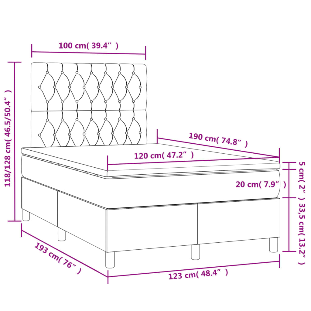 Letto a Molle con Materasso e LED Blu 120x190 cm in Tessuto